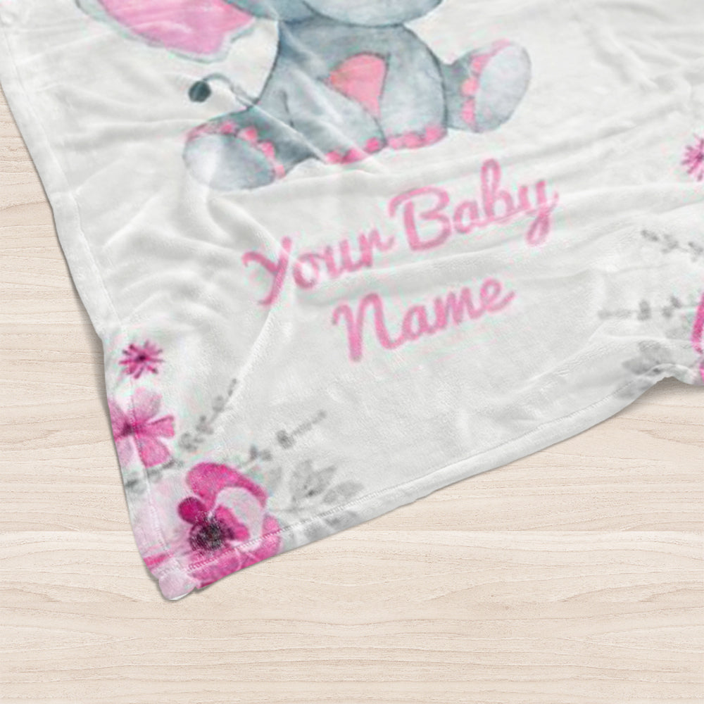 Custom Name Elephant Baby Boy and Girl Blanket