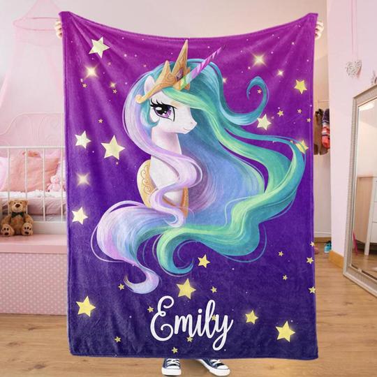 Custom Name Unicorn Velveteen Plush Blanke