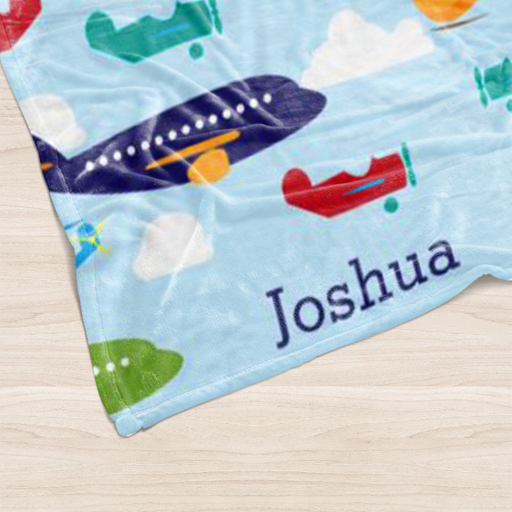 Custom airplane Baby Boy Name Blanket