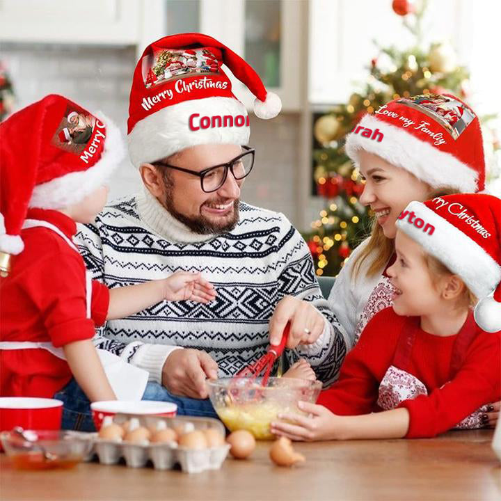 Personalized Christmas Hat, Custom Christmas Photo Hats with Name for Family