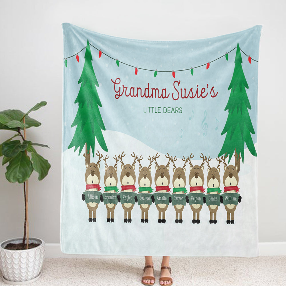 New Christmas Personalized Little Deers Family Blanket With Names