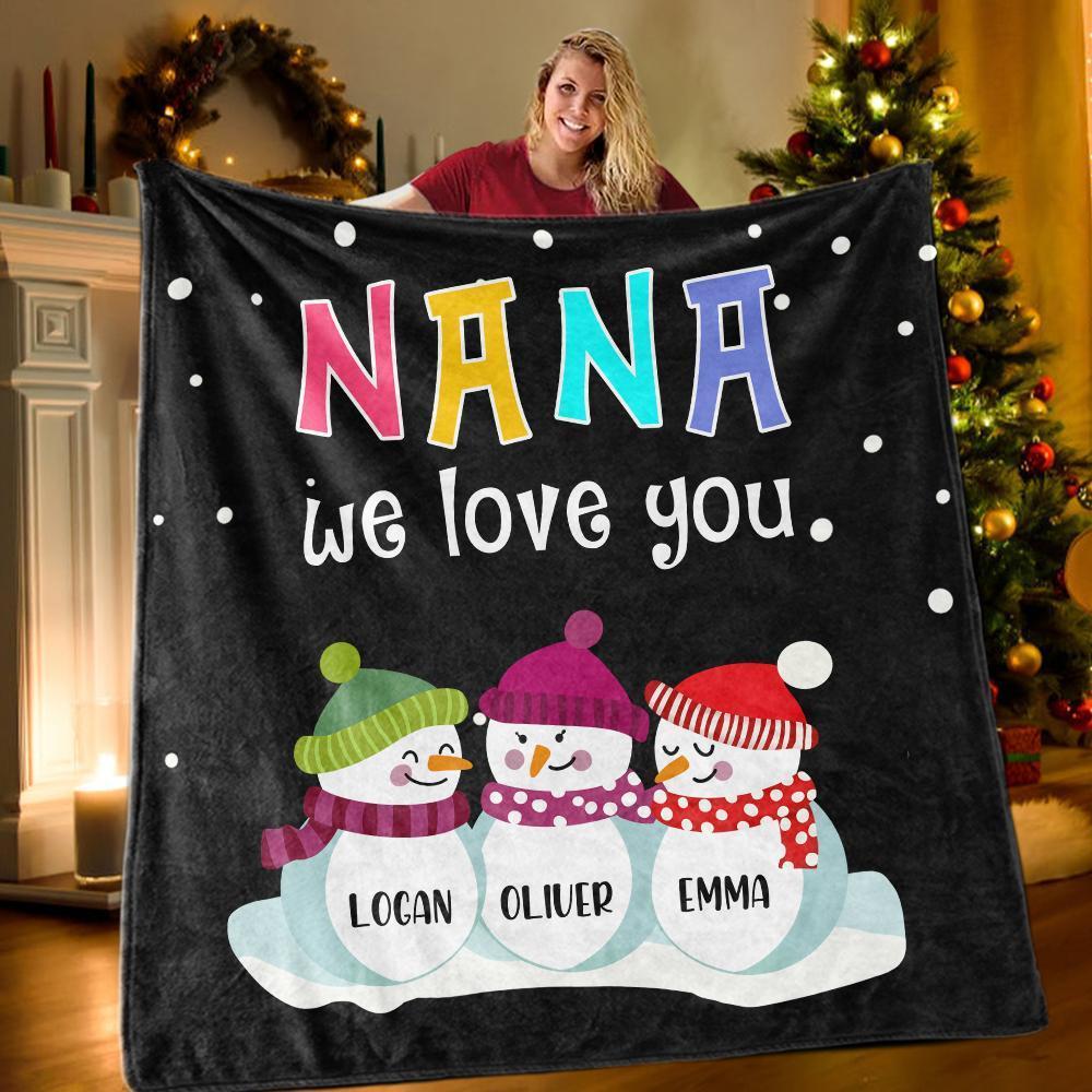 New Personalized Christmas Snowman Family Blanket With Names
