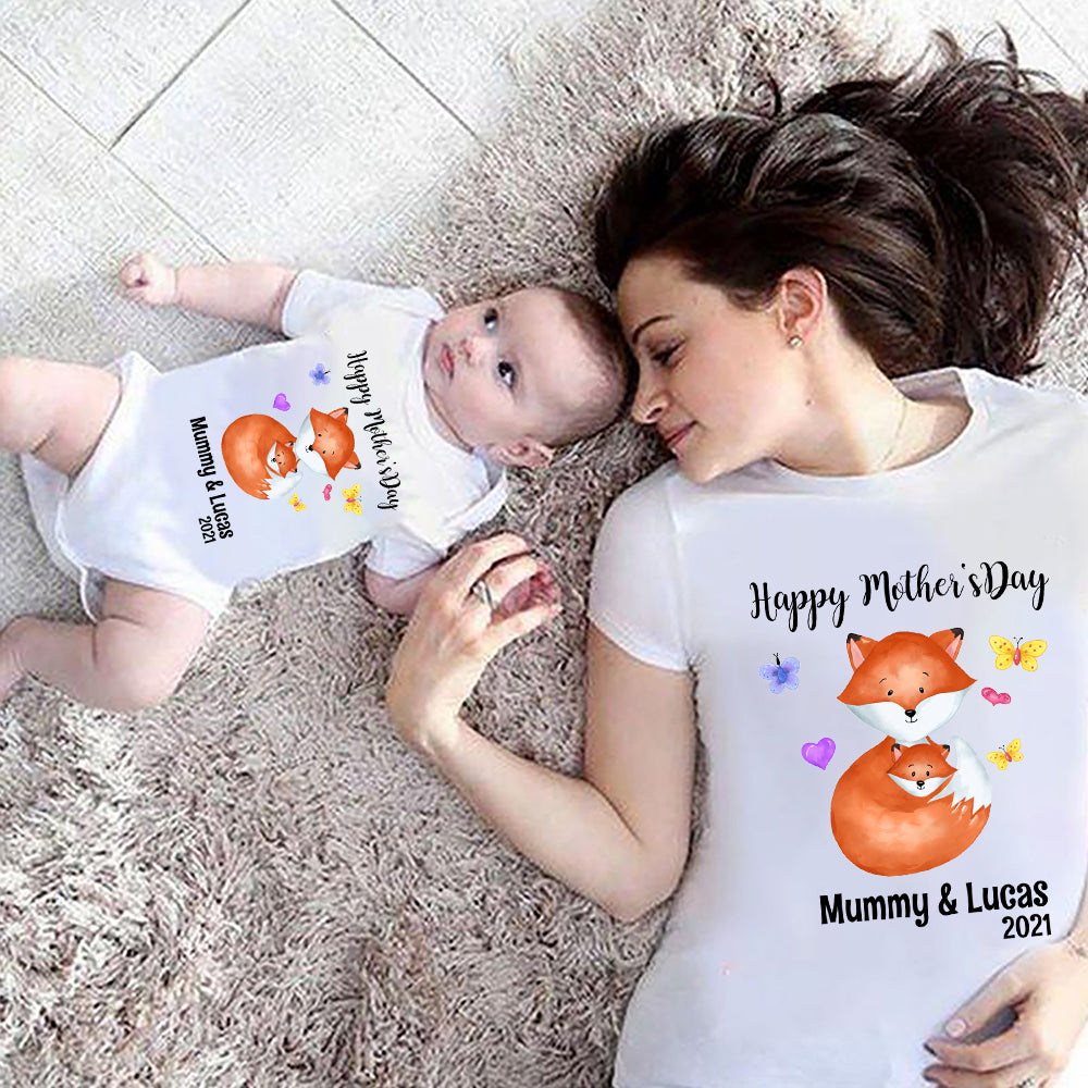 Custom Fox Mother's Day Onesies and Matching Mom Shirts