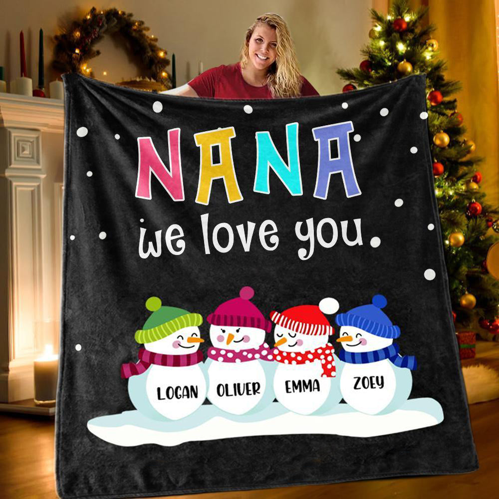 New Personalized Christmas Snowman Family Blanket With Names