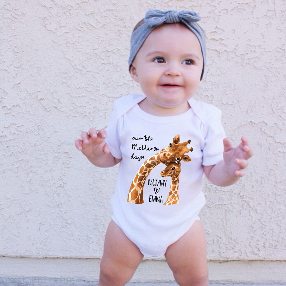 Custom Two Giraffe Mother's Day Baby Onesie