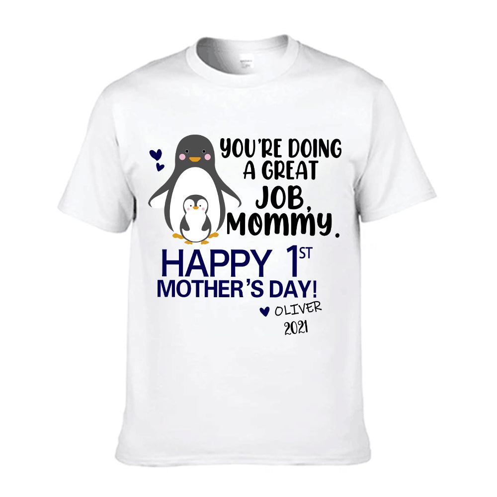 Custom Name Penguin Baby Onesie and Matching Mom Shirt - Perfect Mother's Day Gift