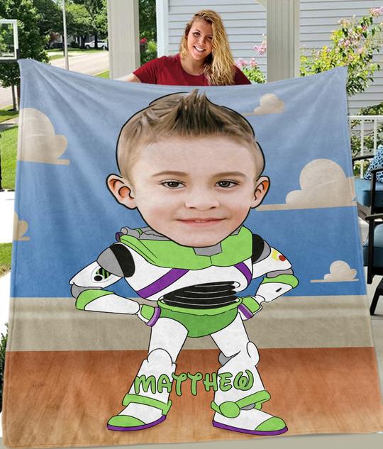Personalized Hand-Drawing Kid's Photo Portrait Fleece Blanket