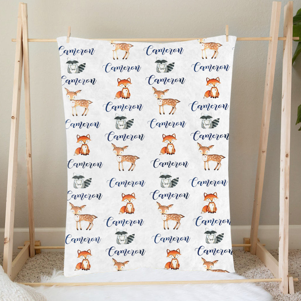 Custom Name Animal Baby Boy Blanket