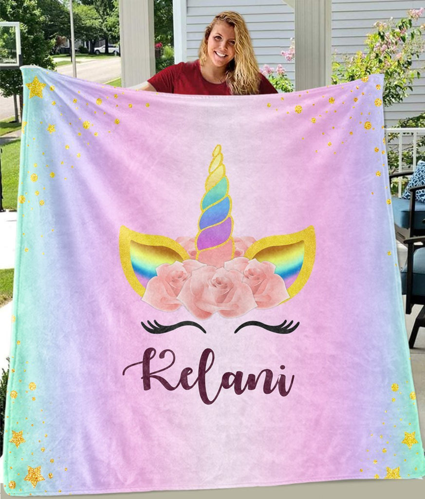 Custom Unicorn Baby Blanket with Name, Personalized Baby Girl Blankets, Personalized Name Blankets, Custom Unicorn Fleece Blankets VI