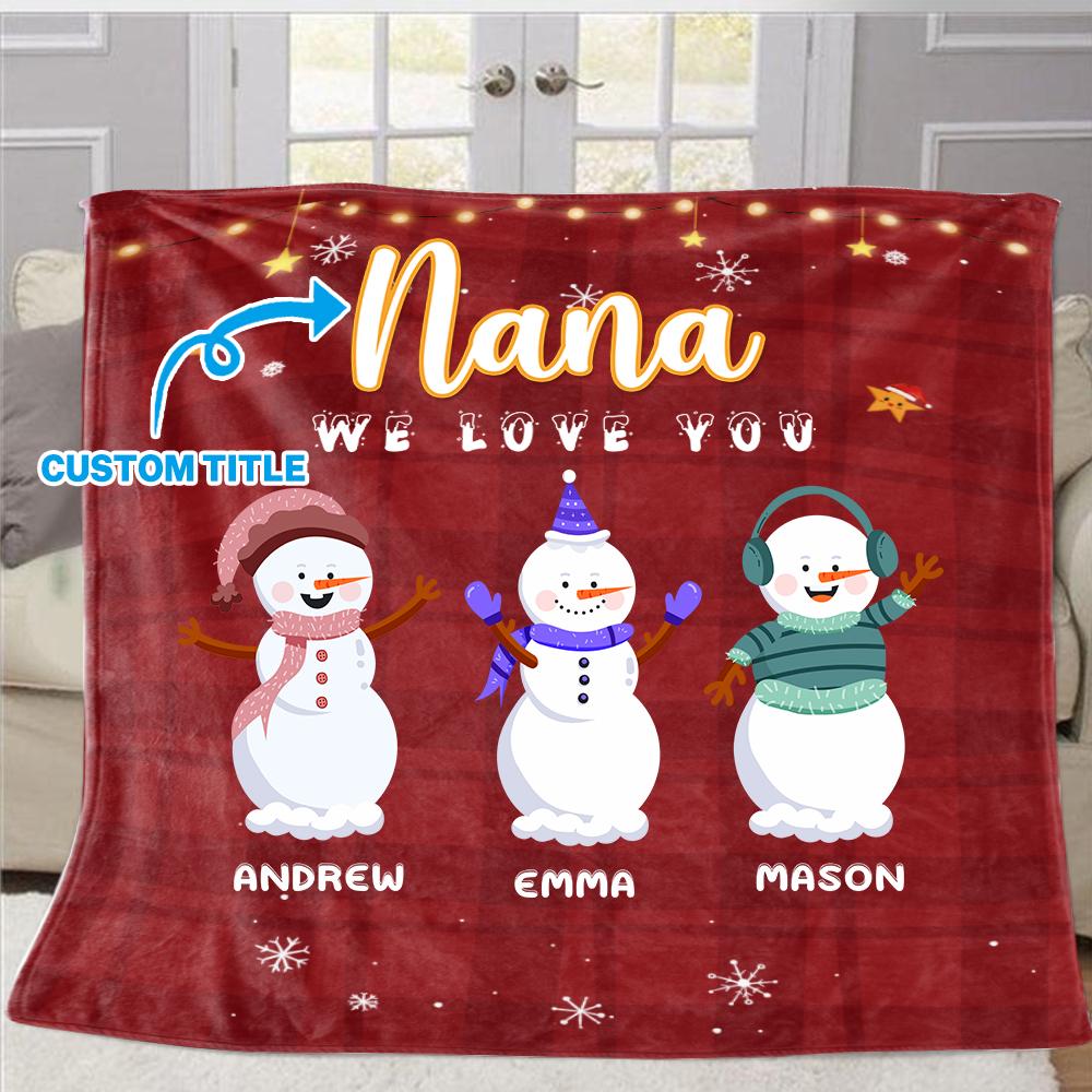 Personalized Snowmen Christmas Blanket with Children's Names