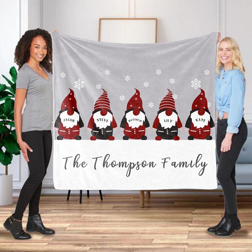 Personalized Christmas Gnomes Family Member's Name Fleece Blanket I