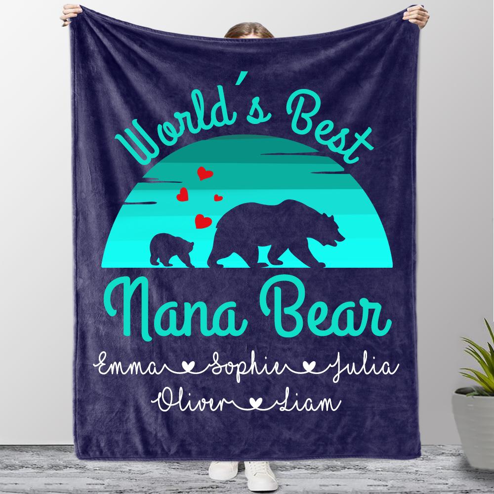 Custom Title Christmas Bear Blanket with Grandkids' Names