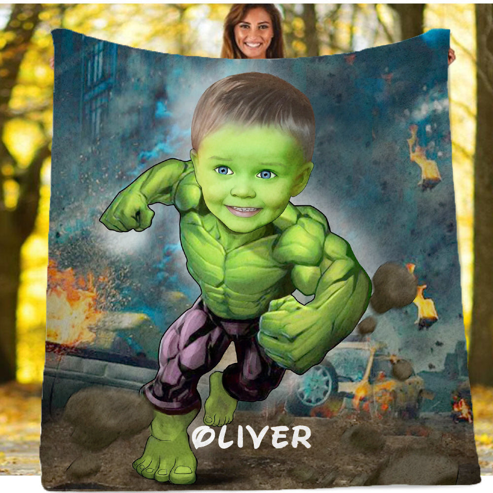 Personalized Hand-Drawing Kid's Photo Portrait Fleece Blanket III