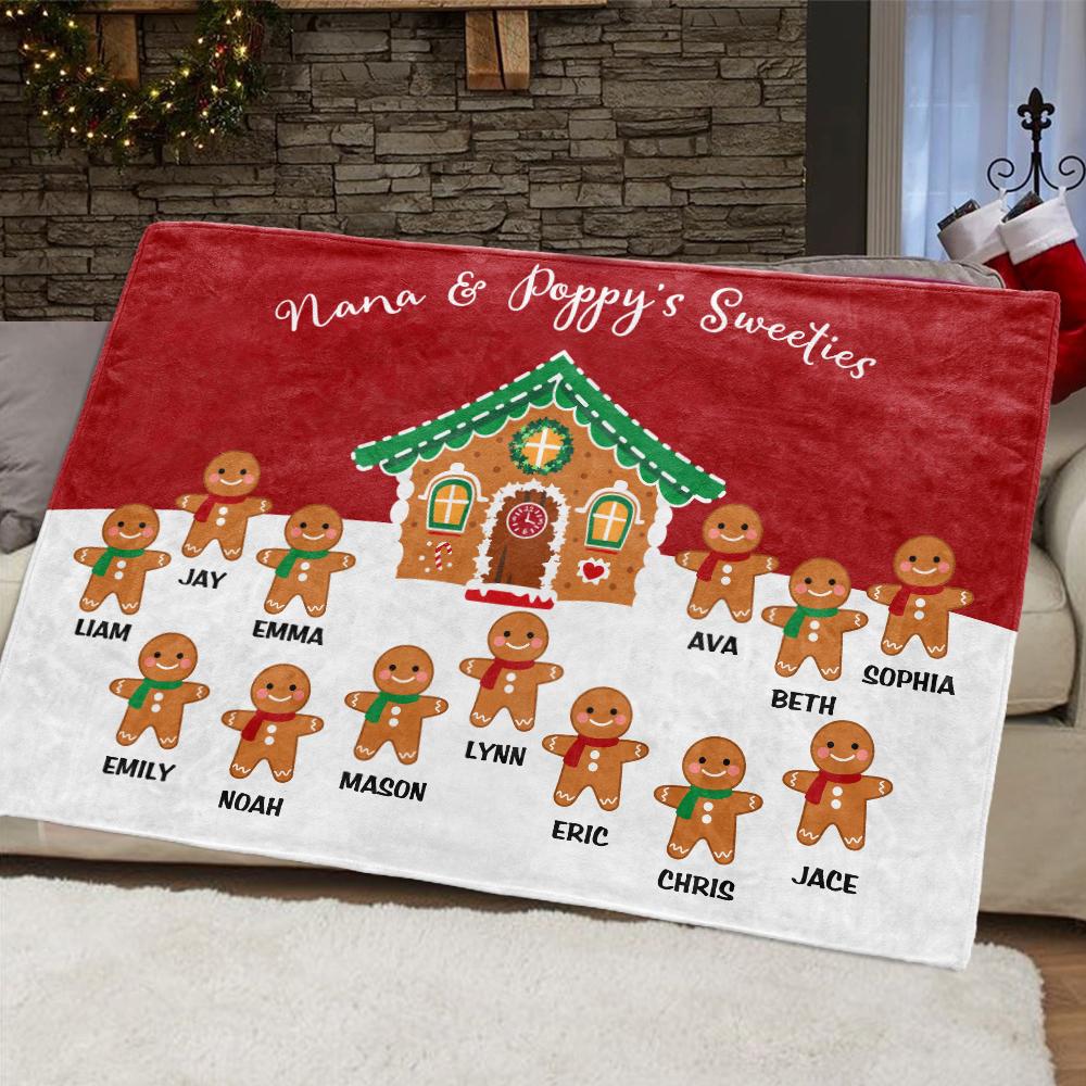 Custom Gingerbread Christmas Blanket with Children's Names