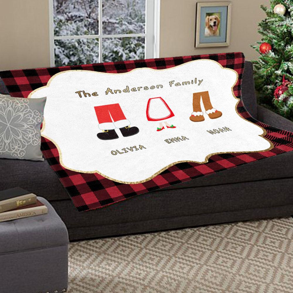 Personalized Christmas Feet Family Member's Name Fleece Blanket