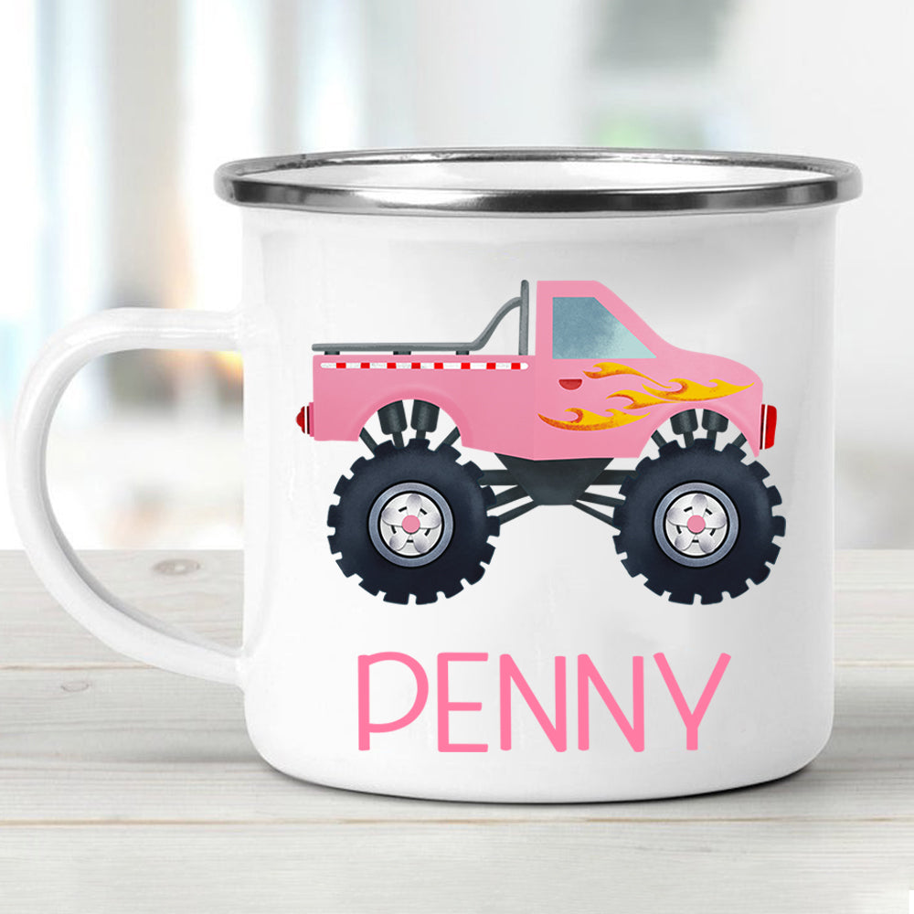 Custom Name Monster Truck Children's Enamel Campfire Mug V