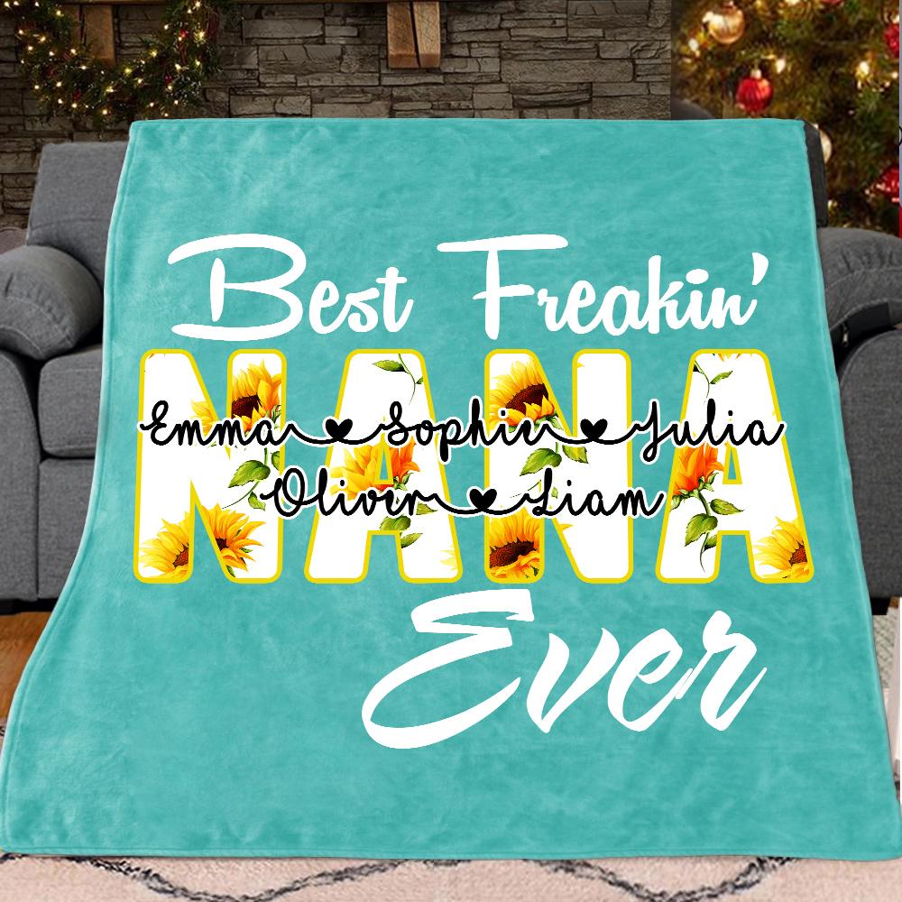 Custom Sunflower Grandparent Blanket with Grandkids' Names