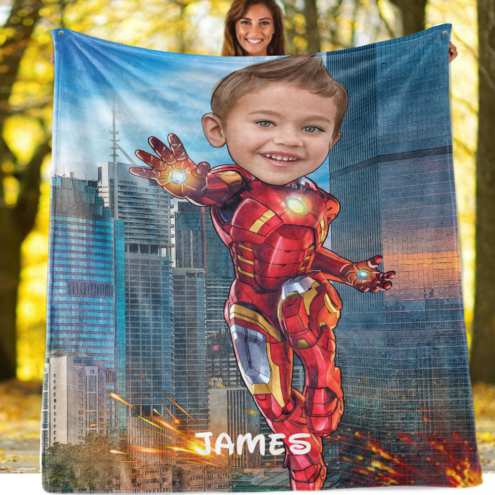 Personalized Hand-Drawing Kid's Photo Portrait Fleece Blanket V