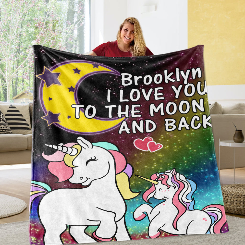 Personalized Magic Unicorn Premium Fleece Blanket - I Love You to The Moon & Back