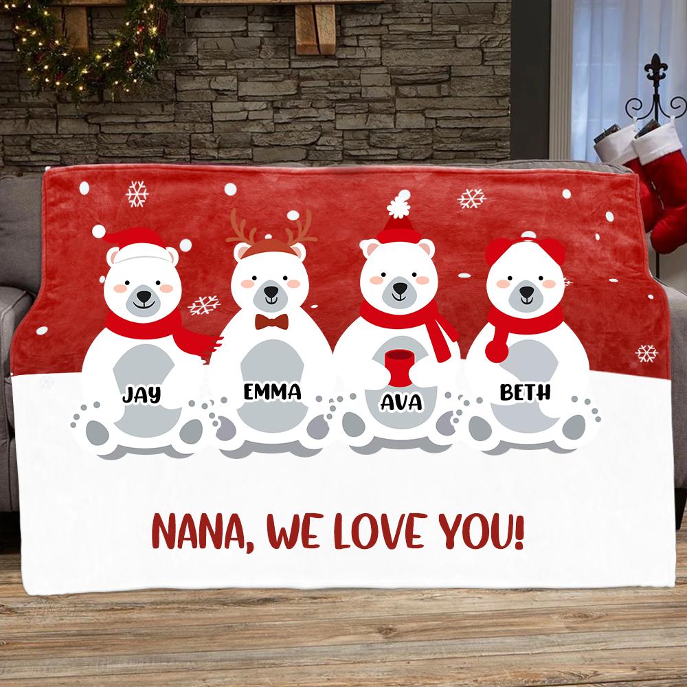 Personalized Christmas Polar Bear Blanket with Children's Names