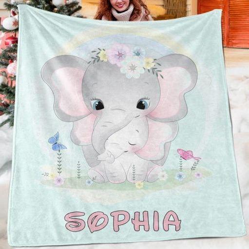 Custom Elephant Name Blanket I03