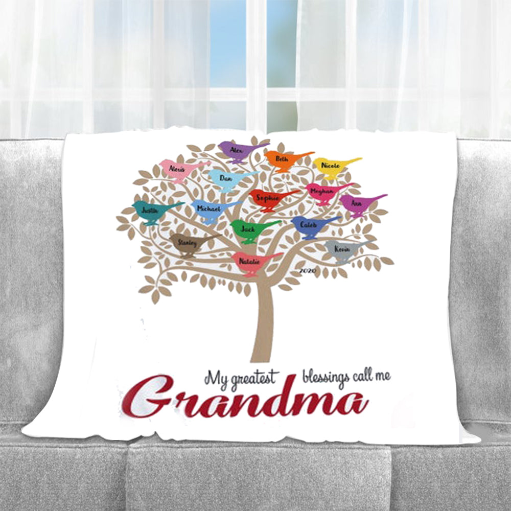 Personalized Family Tree Fleece Blanket with Nickname & Kids Names