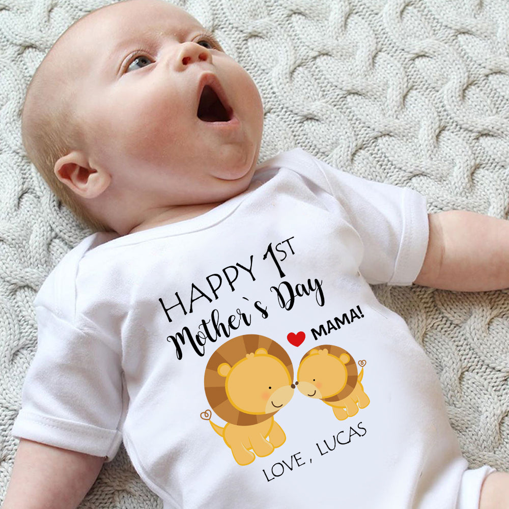 Custom Two Lions Mother's Day Baby Onesie