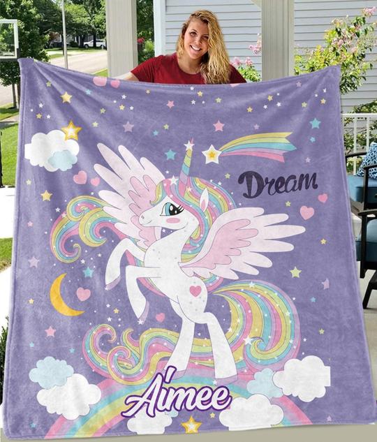 Custom Name Unicorn Velveteen Plush Blanke