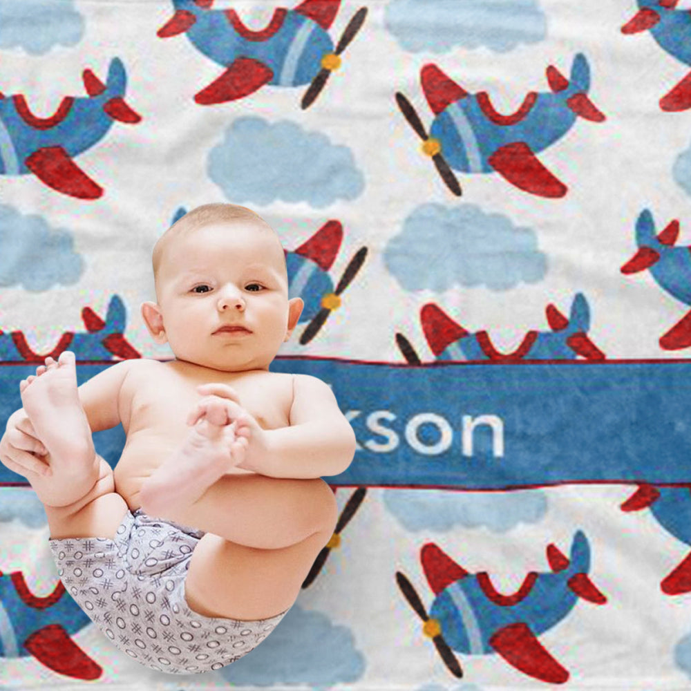 Custom airplane Baby Boy Name Blanket