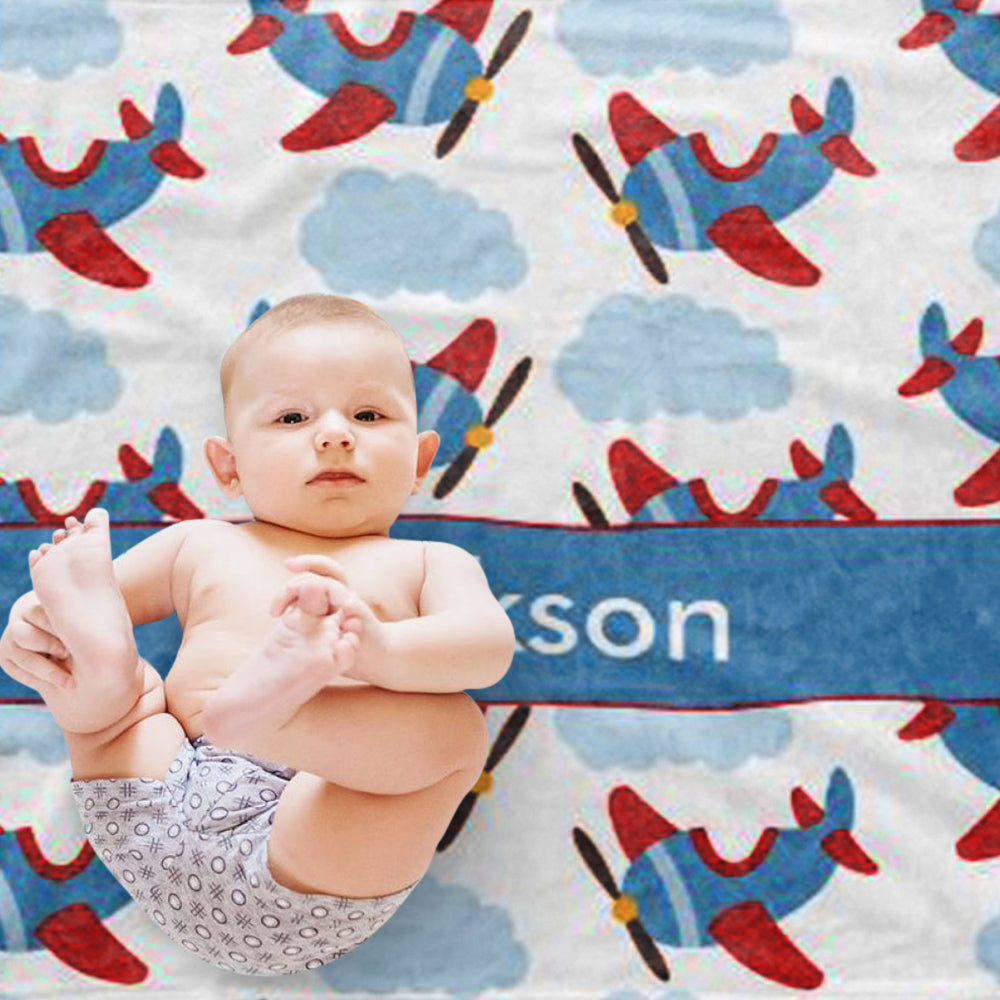 Custom airplane Baby Boy Name Blanket