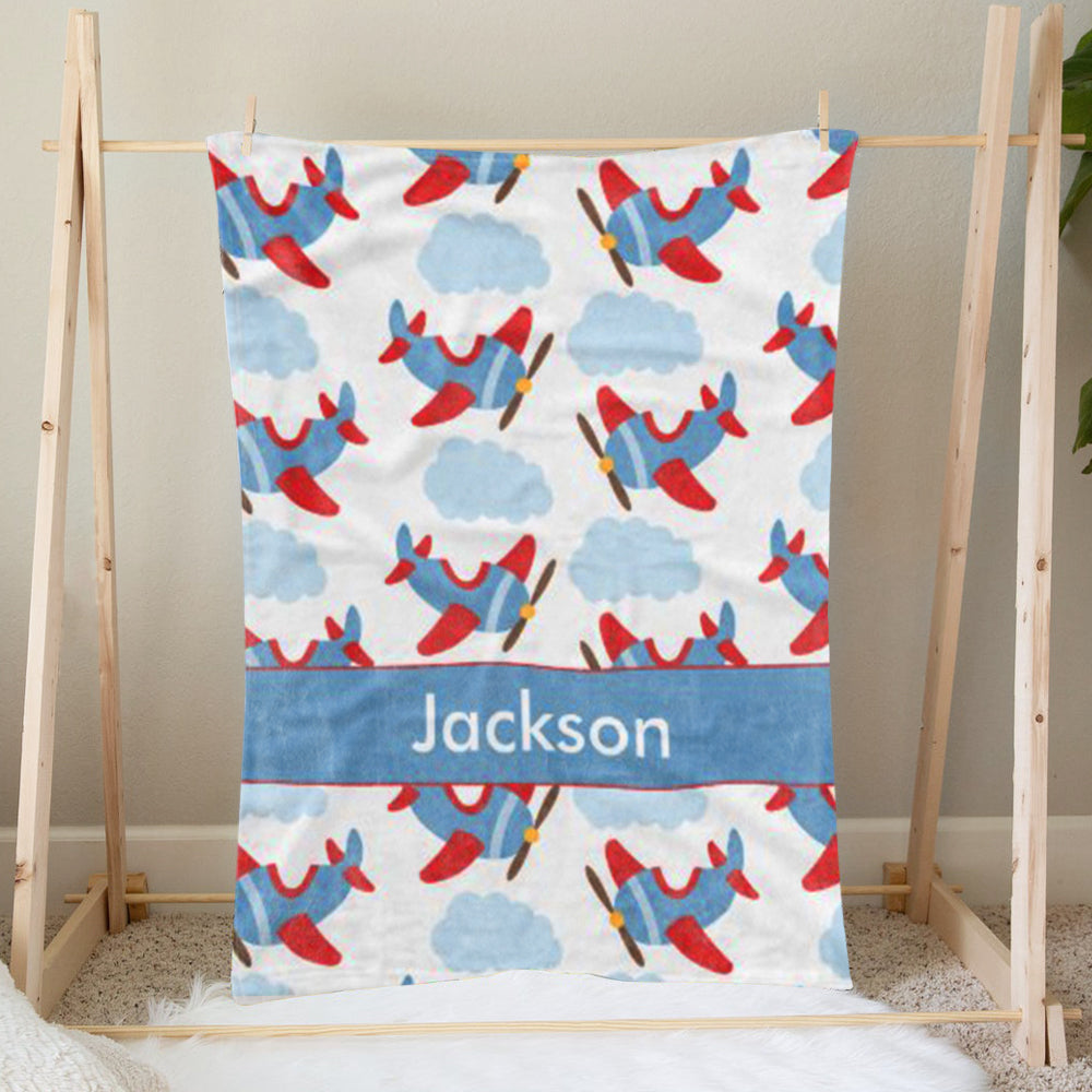 Custom airplane Baby Boy Name Blanket