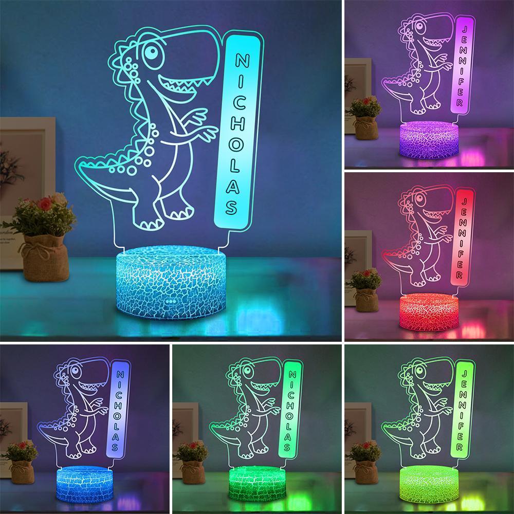 Personalized Name Dinosaur LED Night Light, Custom Nursery Baby Kids Room Name Sign Gift