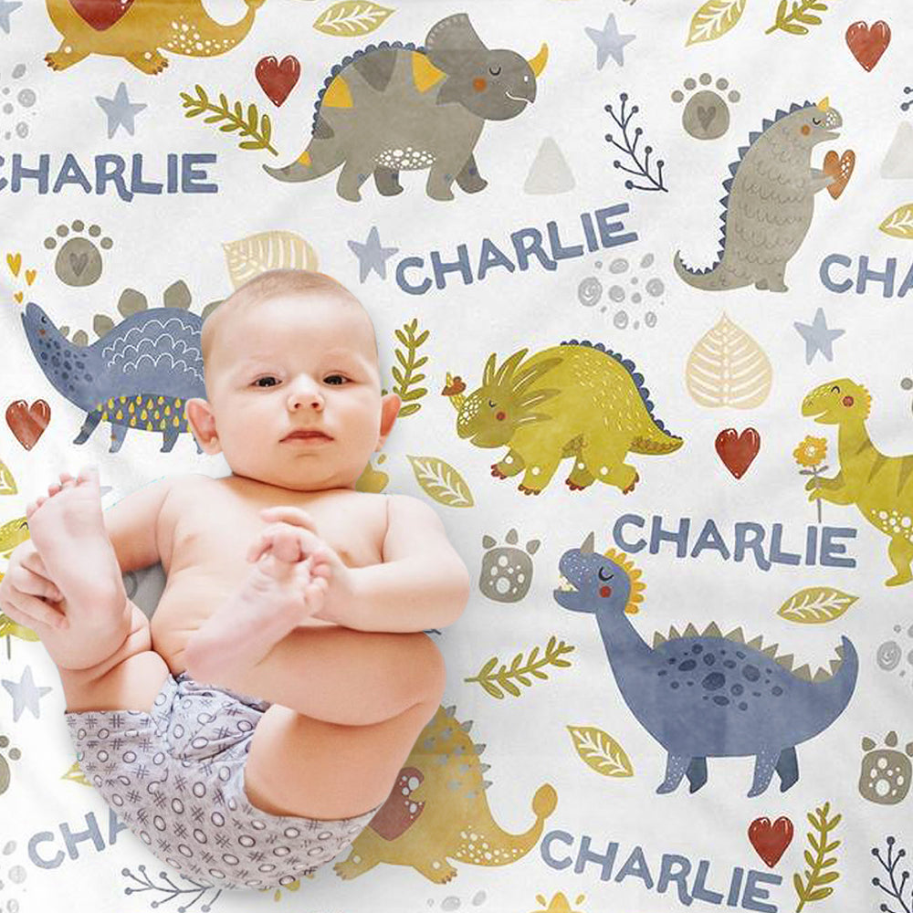 Custom Dinosaur Baby Boy Name Blanket