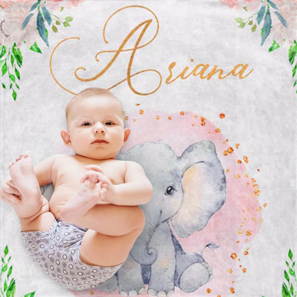 Custom Name Elephant Baby Boy and Girl Blanket