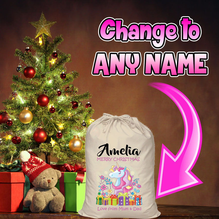 PERSONALISED CHRISTMAS UNICORN SANTA SACK – DESIGN，NEW CHRISTMAS GIFT！