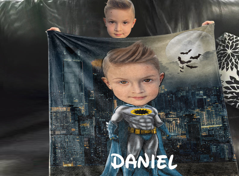 Personalized Hand-Drawing Kid's Photo Portrait Fleece Blanket VI