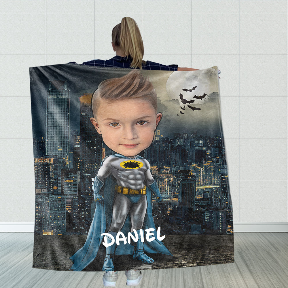 Personalized Hand-Drawing Kid's Photo Portrait Fleece Blanket VI