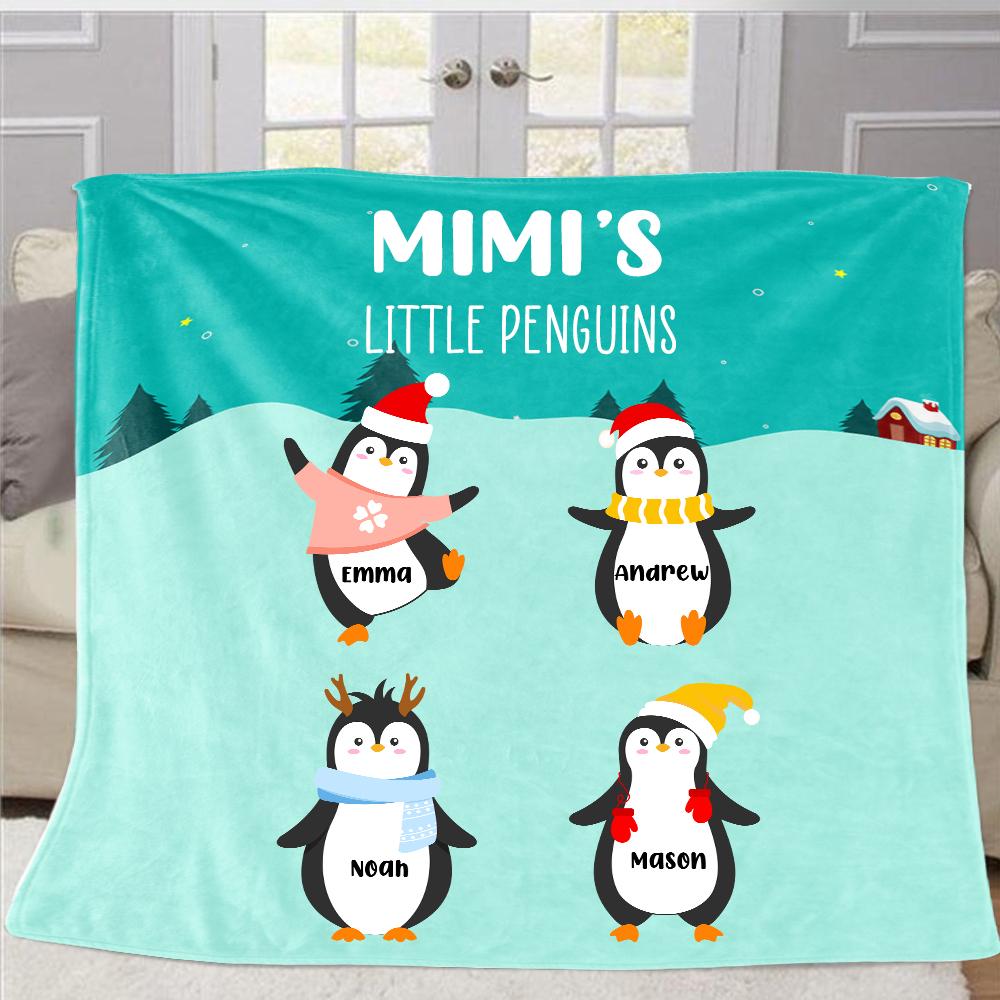 Personalized Penguins Christmas Blanket with Children's Names