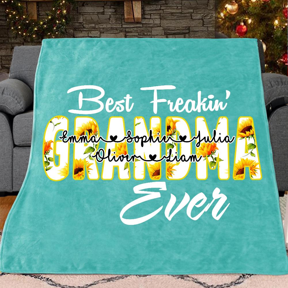 Custom Sunflower Grandparent Blanket with Grandkids' Names