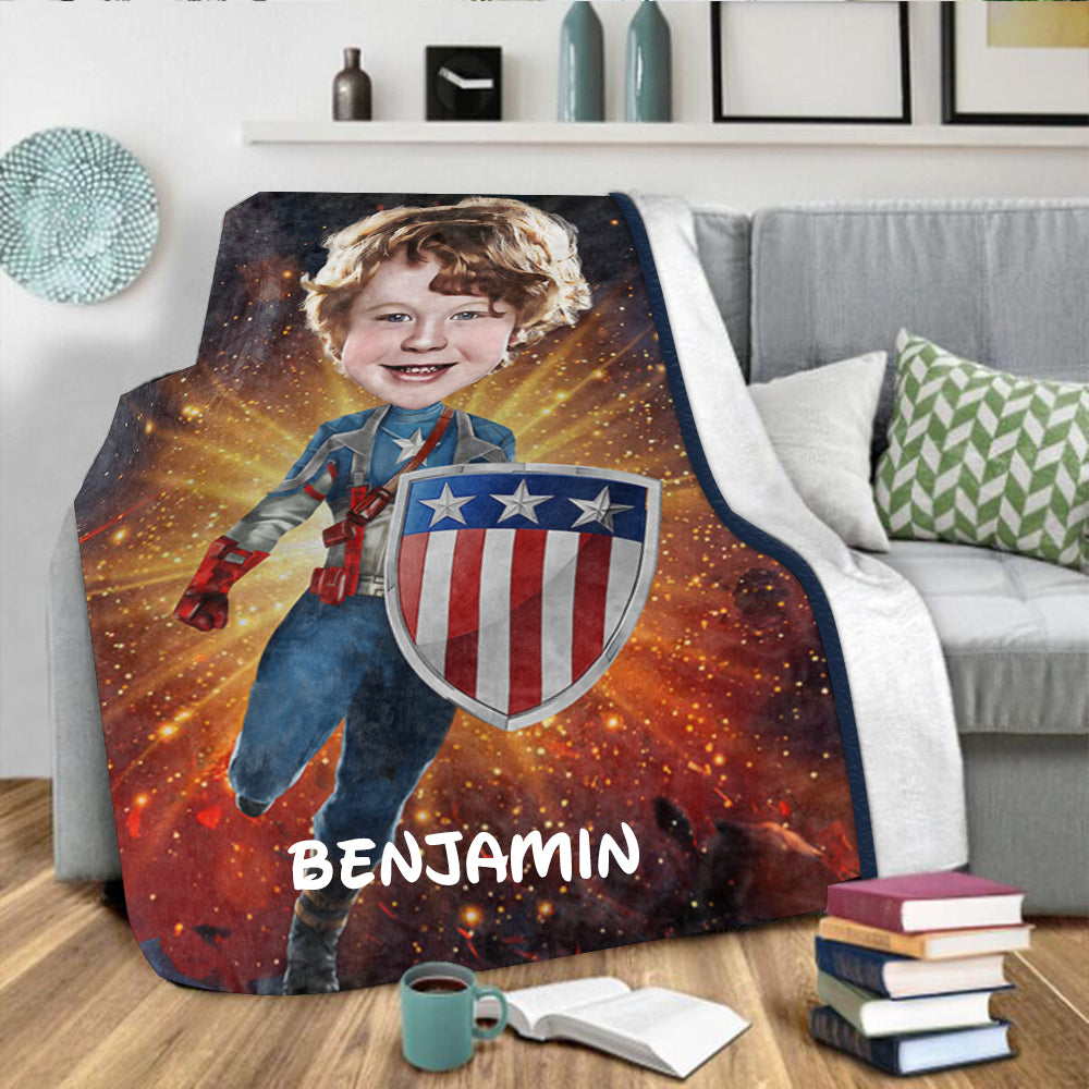 Personalized Hand-Drawing Kid's Photo Portrait Fleece Blanket II