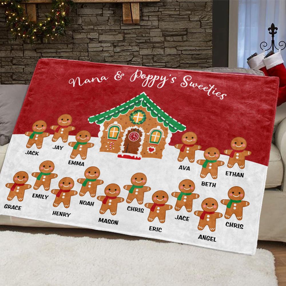 Custom Gingerbread Christmas Blanket with Children's Names
