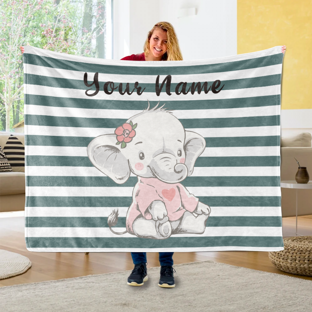 Personalized Baby Elephant Fleece Blanket I03