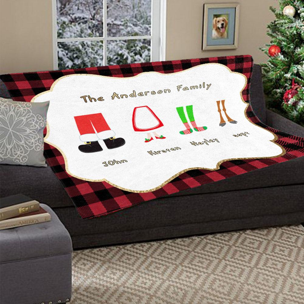 Personalized Christmas Feet Family Member's Name Fleece Blanket