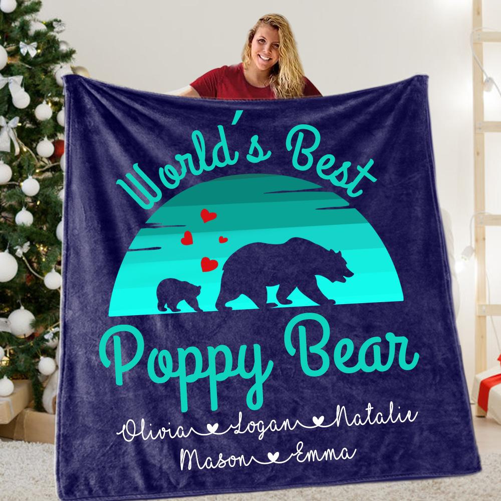 Custom Title Christmas Bear Blanket with Grandkids' Names