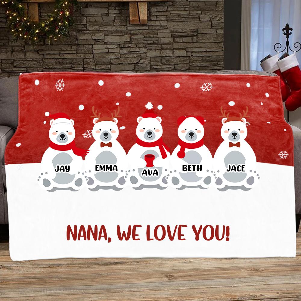 Personalized Christmas Polar Bear Blanket with Children's Names