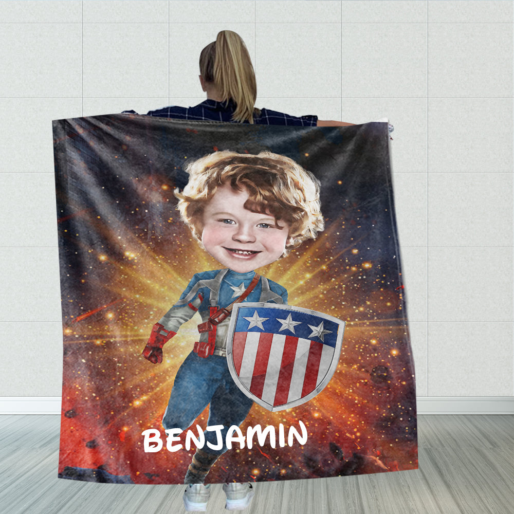 Personalized Hand-Drawing Kid's Photo Portrait Fleece Blanket II