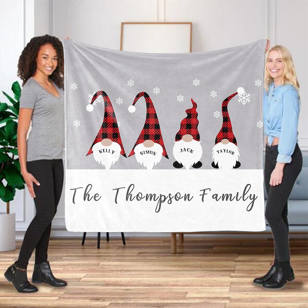 Personalized Christmas Gnomes Family Member's Name Fleece Blanket II