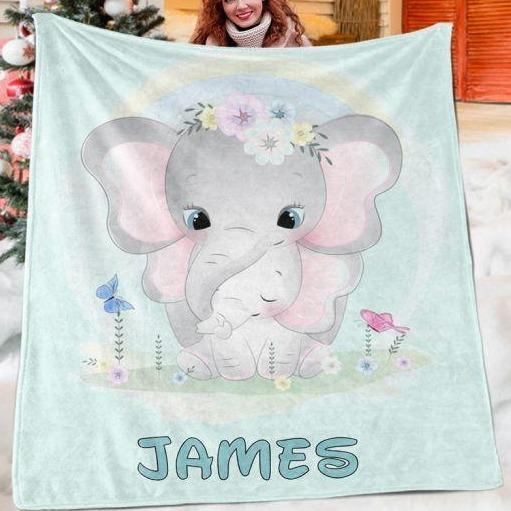 Custom Elephant Name Blanket I03