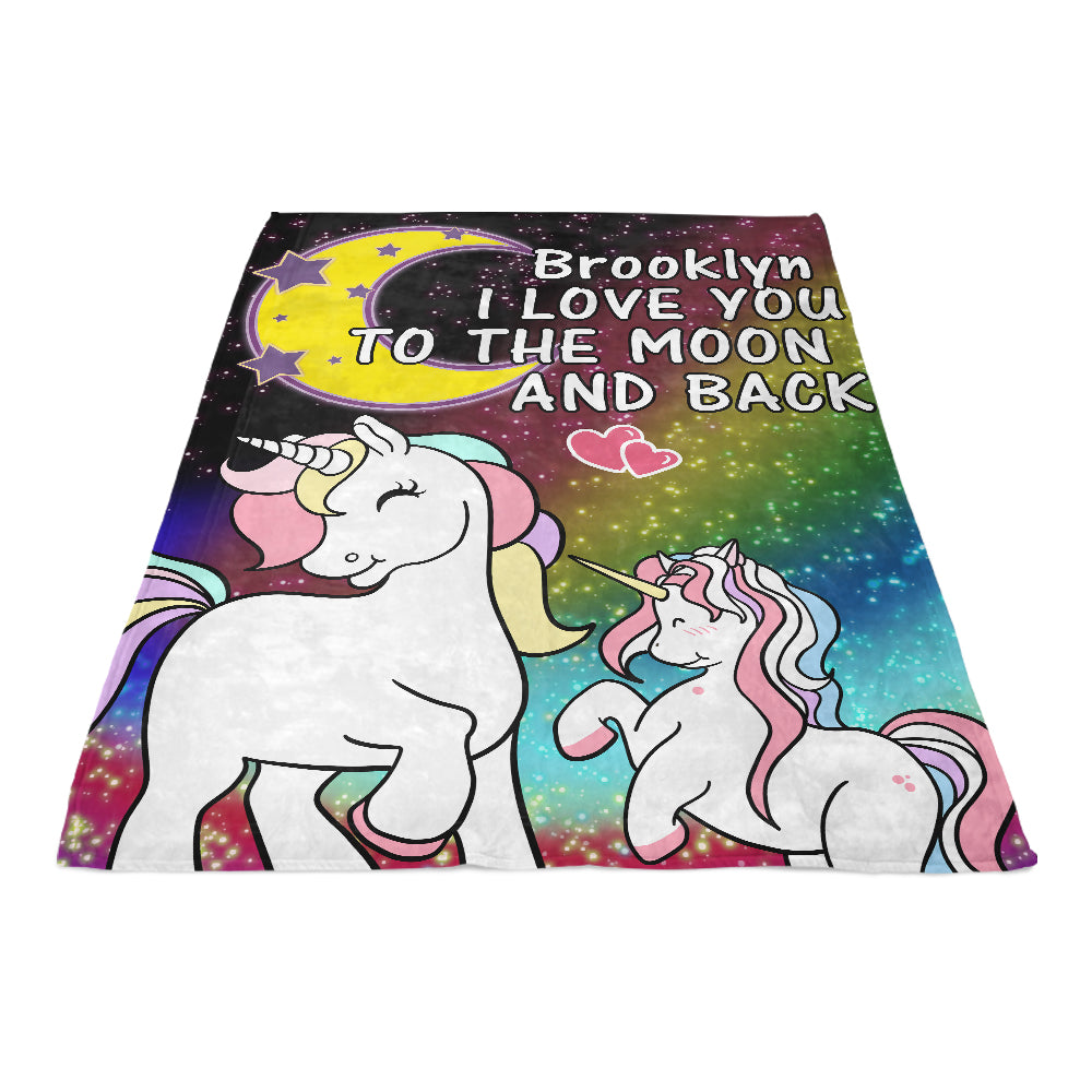 Personalized Magic Unicorn Premium Fleece Blanket - I Love You to The Moon & Back