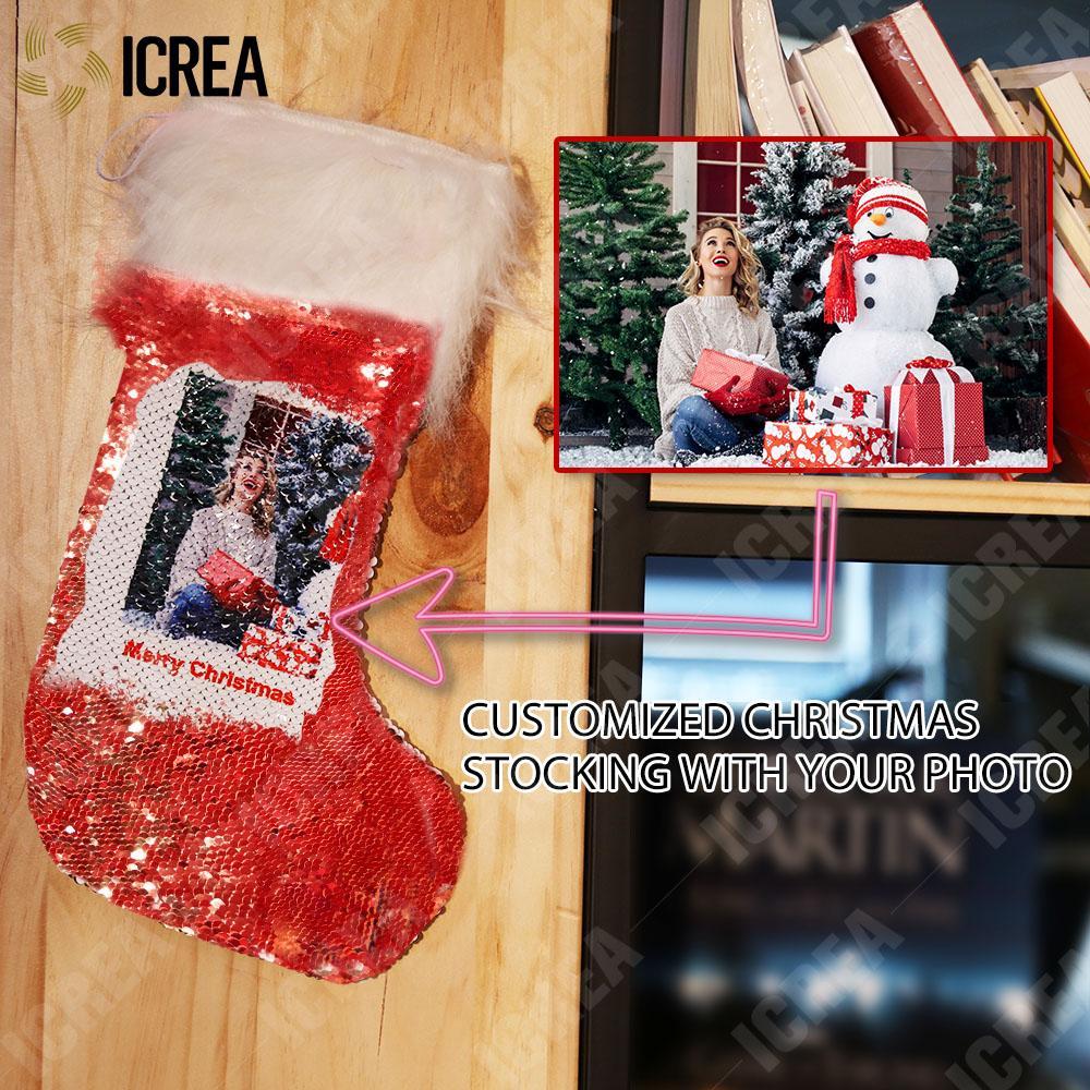 Personalized Sequins Christmas Stocking With Photo